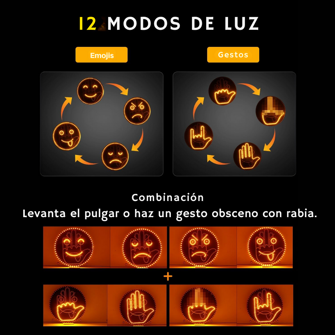Luz Led de gestos de mano para automóviles, 4 emojis y 4 gestos