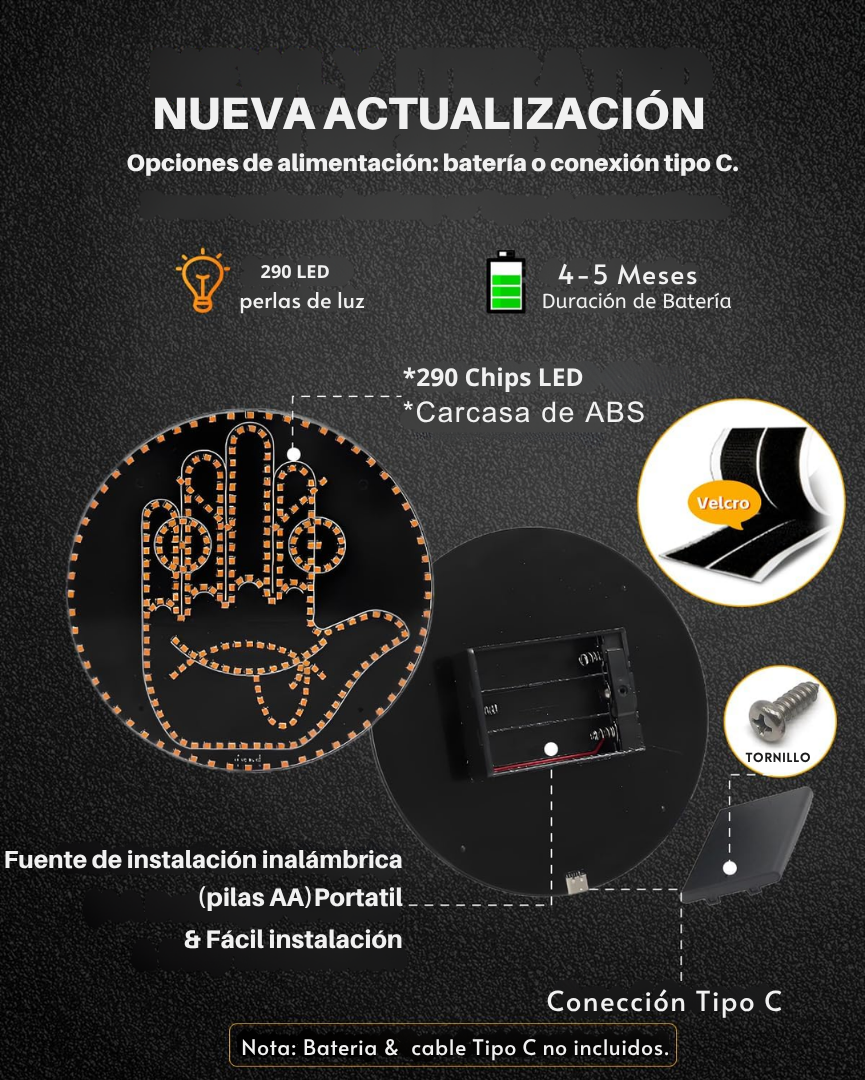 Luz Led de gestos de mano para automóviles, 4 emojis y 4 gestos