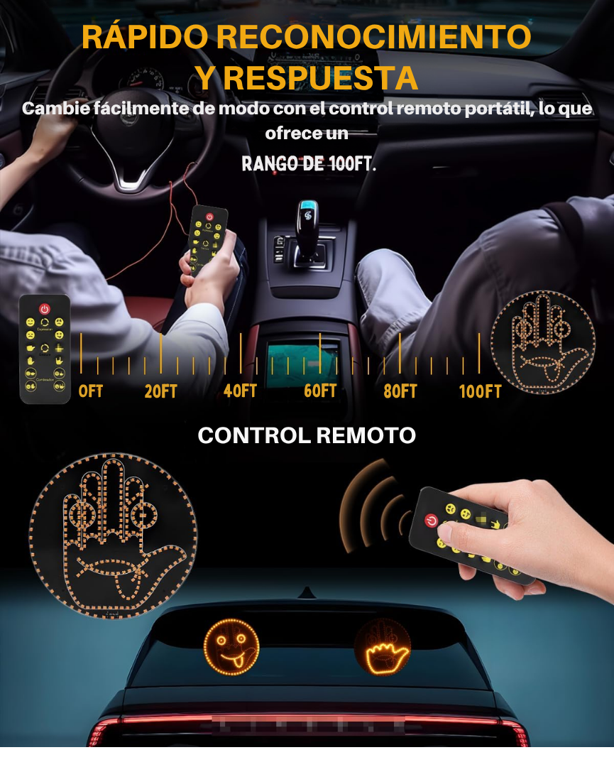 Luz Led de gestos de mano para automóviles, 4 emojis y 4 gestos